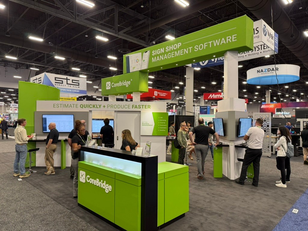CoreBridge expo booth with live software demos